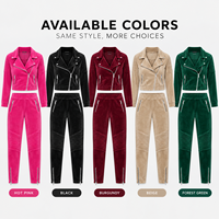 Ensemble de survêtement en velours personnalisé pour femme, veste courte asymétrique à fermeture éclair et pantalon slim pour un look tendance au quotidien