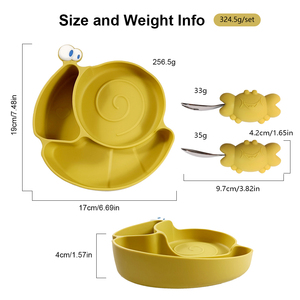 Assiette <span class=keywords><strong>à</strong></span> compartiments <span class=keywords><strong>en</strong></span> silicone de qualité alimentaire pour tout-petits avec ventouse puissante, et ensemble fourchette et cuillère <span class=keywords><strong>en</strong></span> acier inoxydable <span class=keywords><strong>à</strong></span> manche court - Product Image 3