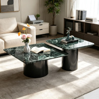 Table basse en marbre vert, pour salon, bureau, table centrale durable avec plateau en marbre