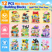 Ensemble de blocs de construction EPT Mini Street View avec 12 modèles de magasins modulaires pour collection de mini-villes DIY et décoration de table