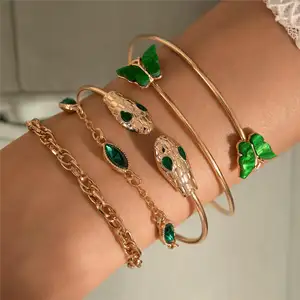 Wholesale 4pcs/set Fashion Charms Jewelry Bracele Green Zircon Bracelets Set Romantic Banquet Bracele For Women