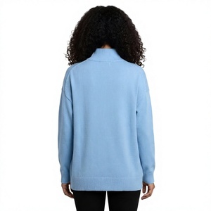 Suéter de Punto Azul Claro, Poliéster/Algodón, Cuello Alto, Manga Raglán, Corte Holgado, para Invierno, ODM - Product Image 4