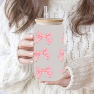 UV Transfer <b>Sticker</b> 16oz <b>Glass</b> Cup Crystal Decal Ribbon Bow Floral Heart Waterproof DIY Decoration Custom Gift Souvenir - Product Image 4