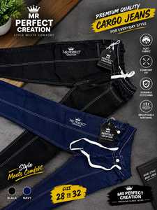 Pantalones Cargo de Mezclilla con Detalles Artísticos, Acabado de Mezclilla Texturizada en Negro, Índigo, Azul Marino y Azul Rey - Product Image 2