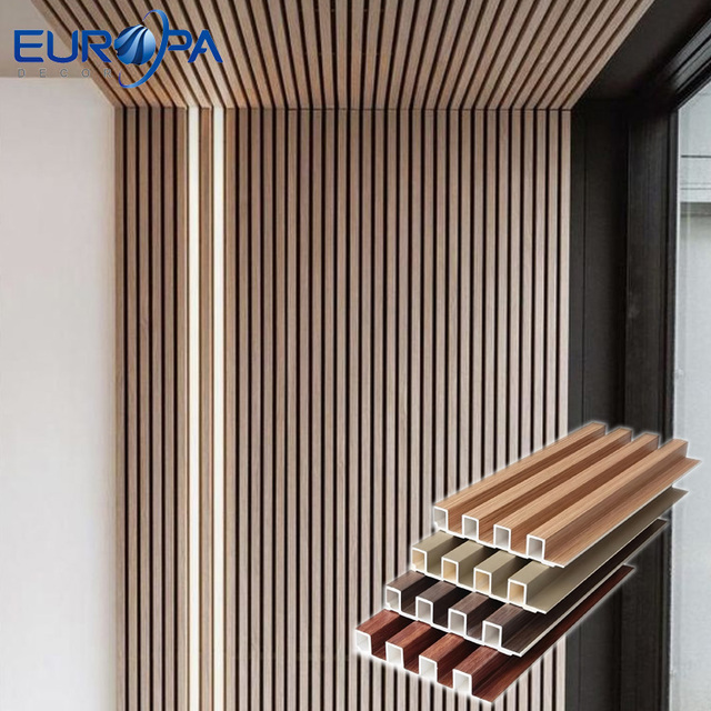 Decorative Modern WPC Wall Panels Square Black Gold Ceiling Louver Fluted Panels Wood PVC Interior LED for Hotel Use Graphic