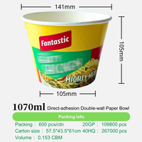 Conteneur alimentaire jetable à double paroi en papier, bol pour soupe de nouilles instantanées, logo personnalisé imprimé, emballage biodégradable, OEM