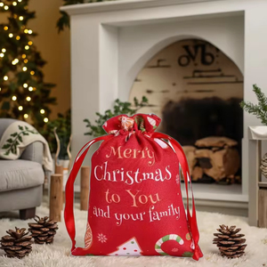 Small Christmas <b>Drawstring</b> Gift Bags with Rope Handle Candy Sack Pouch Christmas Gift Idea - Product Image 2
