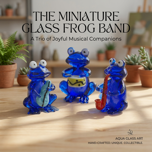 Miniature en verre Aqua Glass Art : Trio musical décoratif d'oiseaux bleus en verre de Murano, artisanal, style Art Déco - Product Image 3