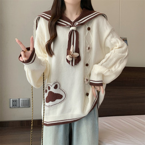 Áo len chui đầu họa tiết hoạt hình dệt jacquard dáng rộng tay dài cổ thủy thủ thời trang nữ bán chạy nhất mùa Xuân Thu 2025 - Product Image 2