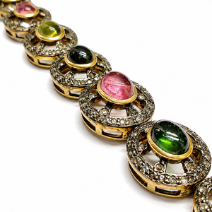 Pulsera de Plata de Ley 925 Chapada en Oro con Turmalina Multicolor y Diamantes, Joyería de Diseño de Lujo - Product Image 4