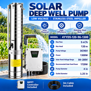 Bomba Sumergible Solar QY de 4 Pulgadas, DC96V, 1300W, 5 m3/h, 120m de Altura, Impulsor de Acero Inoxidable - Product Image 1