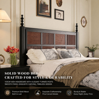 Lit double vintage américain du milieu du siècle en bois de frêne avec cadre à poteaux et tête de lit à panneaux grillagés pour la vente en gros