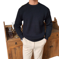 Pull décontracté noir pour homme, anti-plis, col rond, chaud, à manches longues, motif tricoté, automne-hiver