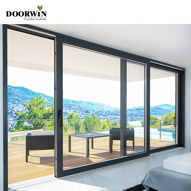 Doorwin Hot Sale Moderne Aluminium Dubbele Beglazing Of Drievoudig Glas Geluiddichte Buitenschuifdeuren
