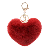 En stock, porte-clés en peluche multicolore, porte-clés pompon en forme de cœur