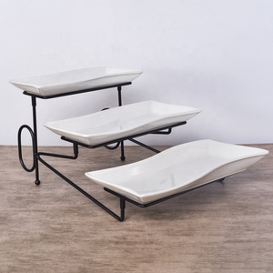 Precios de fábrica, soporte duradero para platos de pastel de 3 niveles, platos de cena a granel baratos de cerámica con estante - Product Image 3