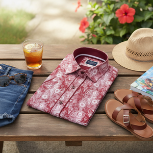 Chemise pour hommes, fleurs, tons rouges, jambe courte - Product Image 3
