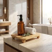 Plateau surélevé moderne en bambou avec pieds sphériques, support décoratif pour organisateur de comptoir, présentoir de plantes et de bougies – Vente directe usine