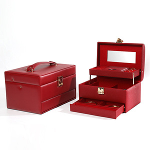Caja Organizadora <span class=keywords><strong>de</strong></span> Piel Sintética Roja <span class=keywords><strong>de</strong></span> Lujo, con Múltiples Capas, Cerradura, Espejo, Portátil, <span class=keywords><strong>para</strong></span> Viajes, Regalo <span class=keywords><strong>para</strong></span> Mujeres y Niñas - Product Image 5