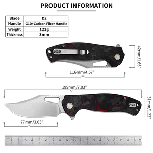 Cuchillo Plegable OEM D2 con Hoja de Acero y Mango de Fibra de Carbono, Fábrica Auditada por BSCI, Rendimiento de Corte Estable, para Uso Diario, Camping, Táctico y Supervivencia - Product Image 2