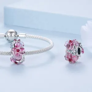 Jilina Murano Glas 925 Sterling Zilveren Bedels Bloem Vlinder Roze Kraal Voor Vrouwen Armband & Ketting Sieraden Geschenken Bsc964