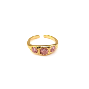 Fashion <b>Ring</b> 316L Stainless Steel PVD Gold Plating Pink Stones <b>Adjustable</b> Band Women's Jewelry - Product Image 2