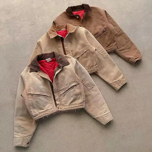 Chaqueta de Trabajo de Lona Caqui Lavada de Peso Pesado Personalizada al por Mayor de YTS, Chaqueta de Trabajo Vintage para Carpintero para Hombre - Product Image 1