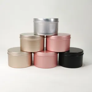 Pot de récipient en étain d'emballage en métal noir mat avec couvercle pot de récipient en aluminium rond pour bougies parfumées avec emballage