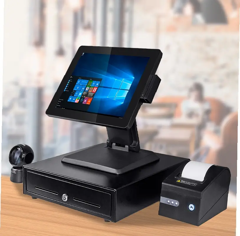 Yeni çift ekran pos makinesi için stand ile satılık yazarkasa hepsi bir pos sistemi