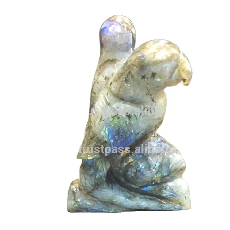 Pareja de loros labradorita, figurita tallada de piedras preciosas