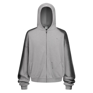 Sweat à capuche zippé en coton lourd 430 g/m² avec logo personnalisé, impression par pulvérisation, ensemble couple, streetwear, vente en gros - Product Image 1