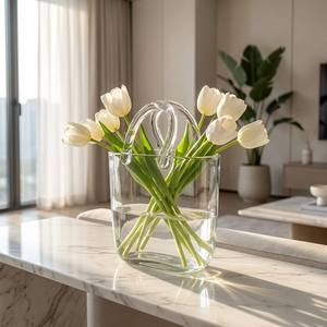 Vases de table modernes et contemporains en forme de sac à main, vase transparent en verre fait main avec bulles d'air, décoration - Product Image 2