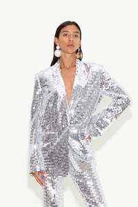 Personalización Casual a juego Silver Mirror Sequin Blazer Chaqueta Pantalones largos Pantalones 2 piezas Conjuntos de mujer - Product Image 4