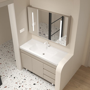 Nuevo mueble de baño blanco con espejo LED y lavabo de cerámica integrado - Product Image 2
