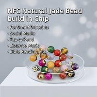 Perle NFC en jade naturel améthyste Ntag213 pour bracelet, avec partage social intelligent et lien vers le site web de contact professionnel