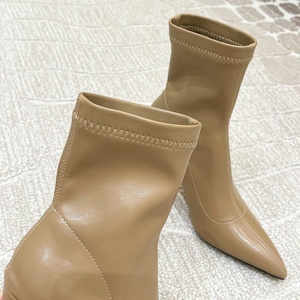 Chaussures pour femmes, bottes en cuir à talons hauts sexy et tendance, bottes à la cheville élastiques, chaussures confortables - Product Image 6