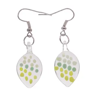 Murano Glass Leaf Pendant Two-Tone Dots Dangle Charms Handmade Wave point Beads metal alloy Fashion Women Hoops Beaded Earrings