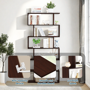 للبيع بالجملة خزانة كتب هندسية حديثة طويلة على شكل بني ريفي من 6 طبقات خشبية للمكتب المنزلي - Product Image 3