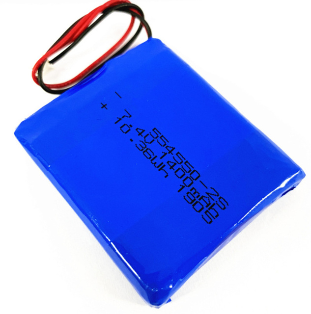 Blue PVC 1400mah 554550 Li Polymer Battery 7.4v