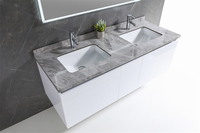 Meuble-lavabo double mural moderne de 60 pouces Armoire de salle de bain beige blanc bleu LED Miroir en mélamine et panneau MDF