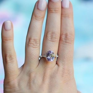 Bague en quartz lavande spéciale, argent sterling 925, quartz lavande pour mariage, bague ronde en quartz lavande foncé - Product Image 6