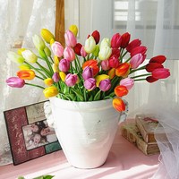 Tulipes au toucher réel 47,5 cm, fleurs artificielles de haute qualité en latex, 5 bouquets de tulipes au toucher réel pour la décoration de la maison et des mariages