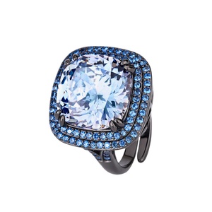 Ensemble de bijoux de mariage pour femmes, pendentifs et bagues en cuivre doré écologique de haute qualité, zircone cubique multicolore 20*23MM, style élégant - Product Image 2