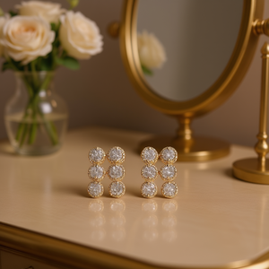 Pendientes de botón chapados en oro blanco con circonita redonda, diseño geométrico, joyería de moda para mujer, engaste clásico en bisel E1342 - Product Image 2