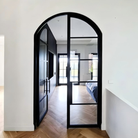 Puerta Francesa de Acero con Doble Vidrio y Parte Superior Redonda de 4 Paneles para Interiores de Viviendas - Venta Directa de Fábrica