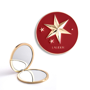 Vòng Hình Dạng Lớn Màu Đỏ Quẻ Nổi Logo Chất Lượng Cao Vàng Kim Loại Double Side Trang Điểm Nhỏ Gọn Gương - Product Image 2
