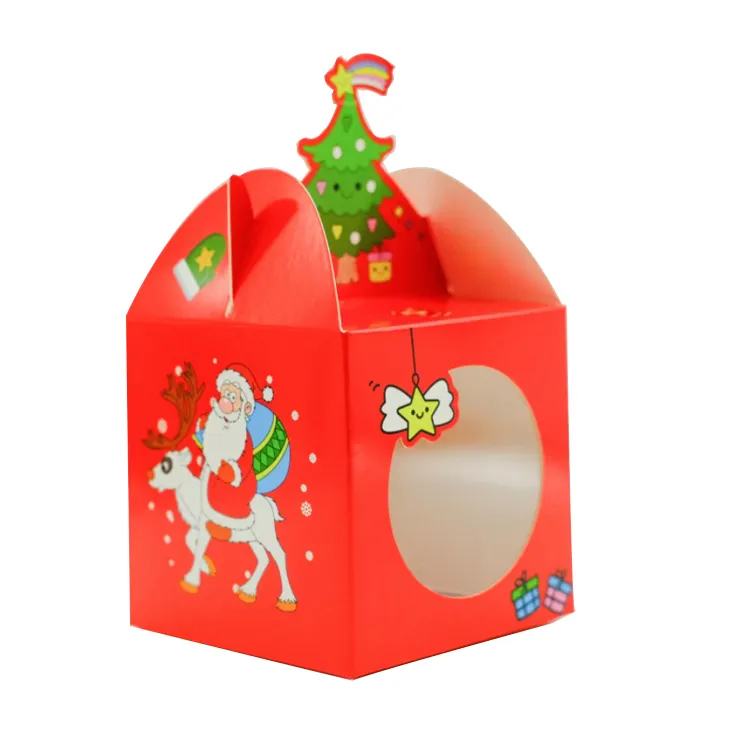 Caixa de papel dobrável retangular para presente de Natal, caixa portátil para embalagem de doces e chocolate