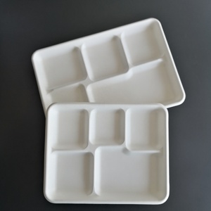 <span class=keywords><strong>Assiette</strong></span> de bagasse compostable <span class=keywords><strong>jetable</strong></span> écologique à 5 compartiments Plateau alimentaire blanc avec 5 compartiments - Product Image 3