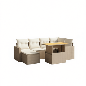 Conjunto de Sofás de Jardín Beige de Ratán para 6 Personas, Muebles de Exterior Resistentes a la Intemperie, Diseño Contemporáneo - Product Image 1