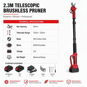Sécateur Électrique Sans Fil Télescopique 2,3 m à Grande Ouverture 50 mm, Moteur Brushless 20V, Coupe-Arbres Portatif pour Verger - Product Image 1